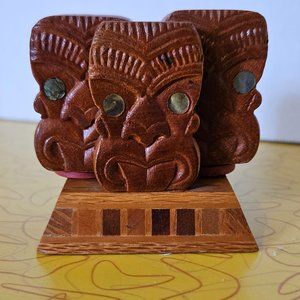 Vintage Tiki Style Wood Salt and Pepper Shaker Set